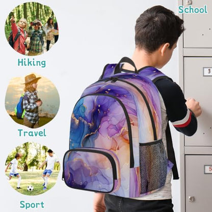 Purple Blue and Gold Marble Laptop Backpack for Women Men, 18.3 Inch Travel Work Backpacks, Abstract Modern Waterproof Computer Casual Daypack Nurse Teacher Bags - color: Multicolor 11