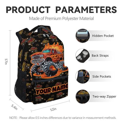 Toddler Truck Backpacks for Kids - 17 Inch Custom Large Capacity Boys Backpack for Preschool, Lightweight Truck Schoolbag for Kindergarten - color: Black