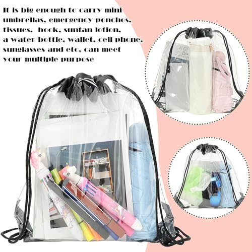 Shappy 30 Pcs Clear Drawstring Backpack, Plastic Waterproof Transparent Stadium Bags String Bag for Gym Travel (Black) - color: Black