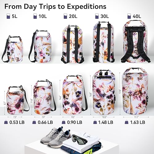 MARCHWAY Floating Waterproof Dry Bag Backpack 5L/10L/20L/30L/40L, Roll Top Sack Keeps Gear Dry for Kayaking, Rafting, Boating, Swimming, Camping, Hiking, Beach, Fishing - color: Flower, size: 5L
