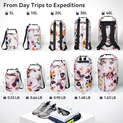 MARCHWAY Floating Waterproof Dry Bag Backpack 5L/10L/20L/30L/40L, Roll Top Sack Keeps Gear Dry for Kayaking, Rafting, Boating, Swimming, Camping, Hiking, Beach, Fishing - color: Flower, size: 5L