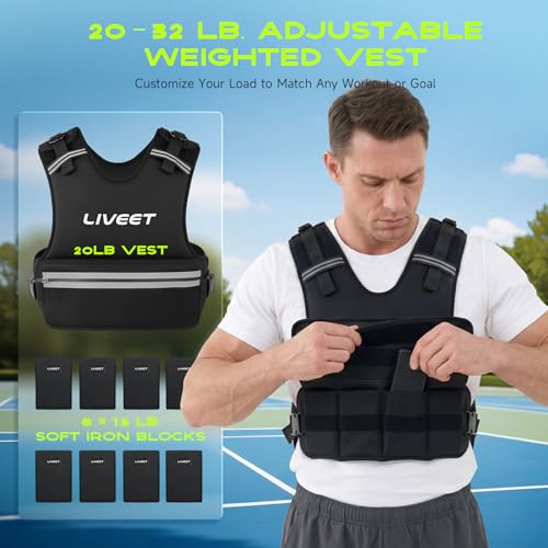 Weighted Vest, 8-14lb/9-15lb/11-20lb/20-32lb Silicone Soft Iron Adjustable Weight Vest for Women Men with 6 Removable Blocks, Shoulder & Waist Adjustable Workout Vest for Training Walking Yoga - size: 20-32lbs