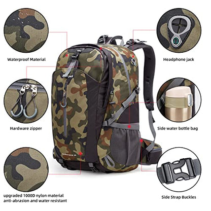 SPEEDPARK Hiking Backpack 40L Waterproof Hiking Daypack with Rain Cover, Outdoor Trekking Travel Backpacks for Men Women - color: Camo