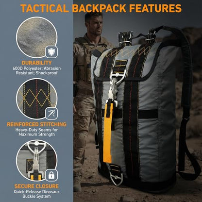 Military Tactical Backpack Parachute Buckles Hook Nylon Rucksacks Flight Backpacks Day Pack for Outdoor,Hiking,Camping (Grey) - color: Grey