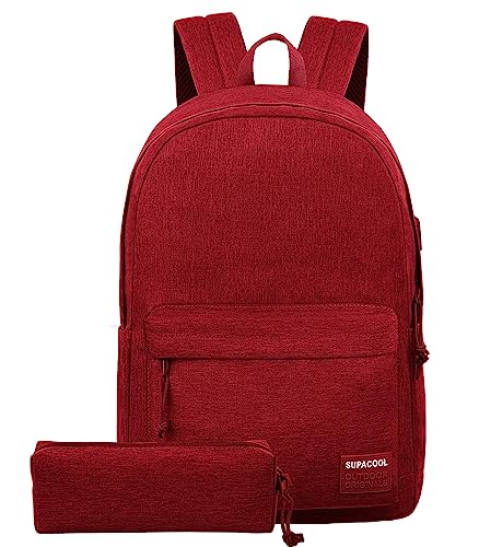 SUPACOOL Casual Laptop Backpack for Men and Women, Backpack with USB Charging Port(Garnet set) - color: Dark Garnet, size: 20L