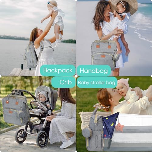 ZRSUN Baby Diaper Bag Backpack,Baby Shower Gifts, Multifunctional Travel Diaper Bag, Gifts for Mom with Portable Diaper Pad (Grey) - color: Grey