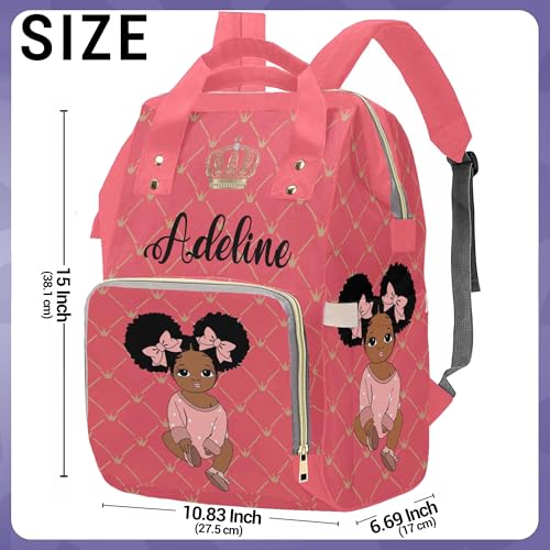 Newcos Personalized Crown Print Diaper Bag Backpack with Name Custom Afro Princess Mommy Nursing Baby Bags for Women,Customized Large Nappy Bags - color: 230112-13