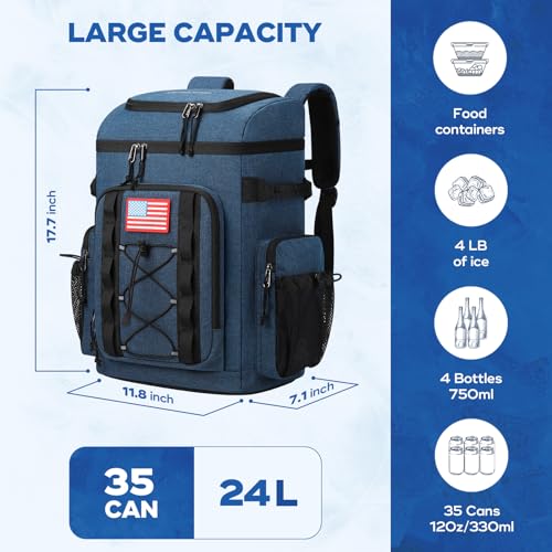Maelstrom 35/50 Can Insulated Backpack Cooler, Leakproof Soft Lunch Ice Bag - color: Blue, size: 35 Can
