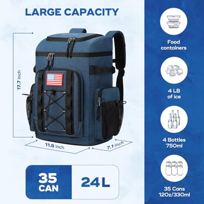 Maelstrom 35/50 Can Insulated Backpack Cooler, Leakproof Soft Lunch Ice Bag - color: Blue, size: 35 Can