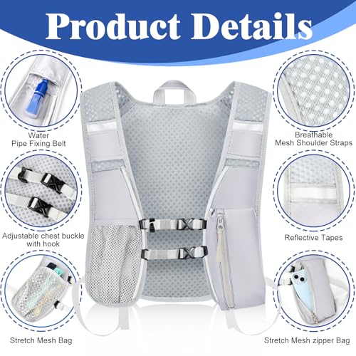Hydration Backpack with 2L Water Bladder Bag, Lightweight and Breathable Running Vest for Men, Adjustable Chest Straps Water Pack for Cycling Hiking Climbing Outdoor - color: Grey