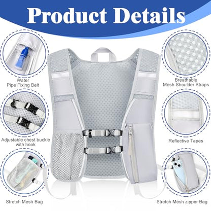 Hydration Backpack with 2L Water Bladder Bag, Lightweight and Breathable Running Vest for Men, Adjustable Chest Straps Water Pack for Cycling Hiking Climbing Outdoor - color: Grey