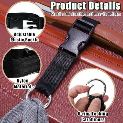 4 Pack Adjustable Luggage Straps with Secure Buckles & Hooks Extra Strong Suitcase Belt for Travel Attach Extra Bags Backpacks Jackets Durable Travel Accessories for Connecting & Carrying (Black-4Pcs)
