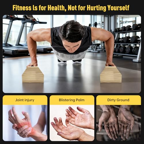 Push-up Stand, Wooden Parallettes Bars for Handstand Training, Solid Push Up Bars & Calisthenics Bar, with Non-Slip strap, Exercise Home Workout Equipment for Men Strength Training