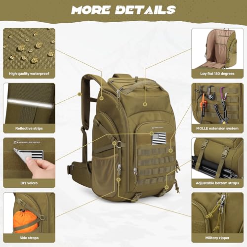 Maelstrom Tactical Backpack for Men, Water Resistant 40L Military Backpack, for Hiking, Camping, Gym with Molle System (Khaki) - color: B.khaki