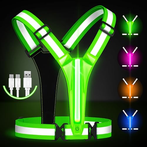Fokia Kunbio LED Reflective Running Vest Gear,Light Up Vest Runners Night Walking USB Rechargeable,Up to 11hrs Light with Adjustable Waist/Shoulder for Women Men Kids - color: Green