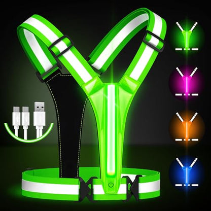 Fokia Kunbio LED Reflective Running Vest Gear,Light Up Vest Runners Night Walking USB Rechargeable,Up to 11hrs Light with Adjustable Waist/Shoulder for Women Men Kids - color: Green