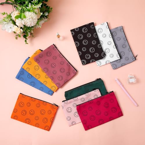 Reginary 20 Pcs Makeup Bags Gifts for Women Canvas Cosmetic Bags with Zipper Bulk Gift for Women Travel Purse Organizer Pouch Accessory, Toiletry Large Capacity, 7 x 4.3 Inch(Smile Face) - style: Smile Face