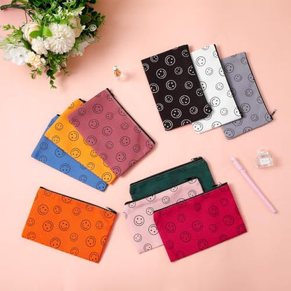 Reginary 20 Pcs Makeup Bags Gifts for Women Canvas Cosmetic Bags with Zipper Bulk Gift for Women Travel Purse Organizer Pouch Accessory, Toiletry Large Capacity, 7 x 4.3 Inch(Smile Face) - style: Smile Face