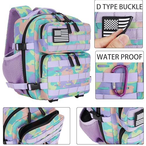 9L Mini Tactical Backpack for Men and Women Tactical Backpack Small for Hiking Small Tactical Bag Fitness Pack - color: Purple Green and Yellow