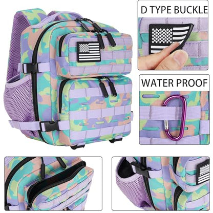 9L Mini Tactical Backpack for Men and Women Tactical Backpack Small for Hiking Small Tactical Bag Fitness Pack - color: Purple Green and Yellow