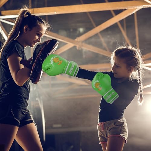 Kids Boxing Gloves, Youth Boxing Training Gloves for Kids 3-9 Year Boys and Girls, 4&6OZ Fighting Gloves, Punching Bag Kickboxing Thai Mitts MMA Training Sparring Gloves - color: Green, size: 6OZ