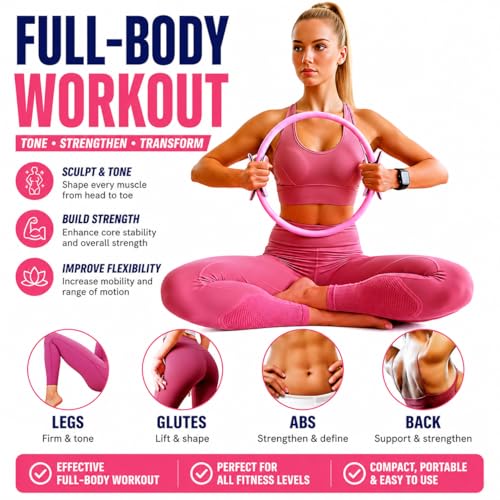 Pilates Kit for Women 17 Pieces – Premium Pilates Equipment Set with Magic Circle Ring, Yoga Ball, 5 Resistance Bands, Stretching Strap & More | Full Body Toning | Fitness Gift for Her