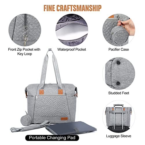 LOVEVOOK Diaper Bag Tote, Baby Diaper Bag Waterproof Travel Diaper Tote with Changing Pad - color: Light Grey