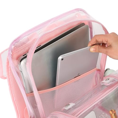 Fuyicat Clear Backpack Heavy Duty PVC Transparent Girls Kids School Backpacks Stadium Approved See Through College Bookbag for Women (Light Pink), Large - color: Light Pink