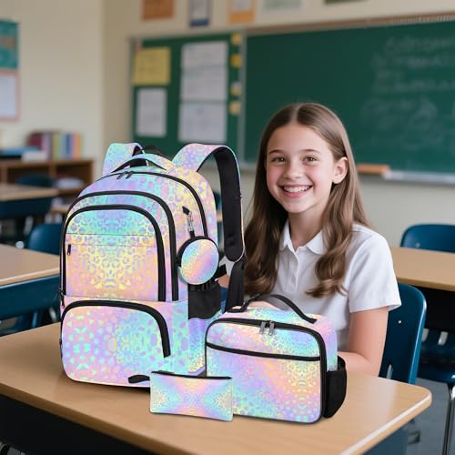 Leopard Print Backpack for Girls, Girls Backpacks with Lunch Box and Pencil Case for School, Kids Leopard Bookbag - color: Leopard