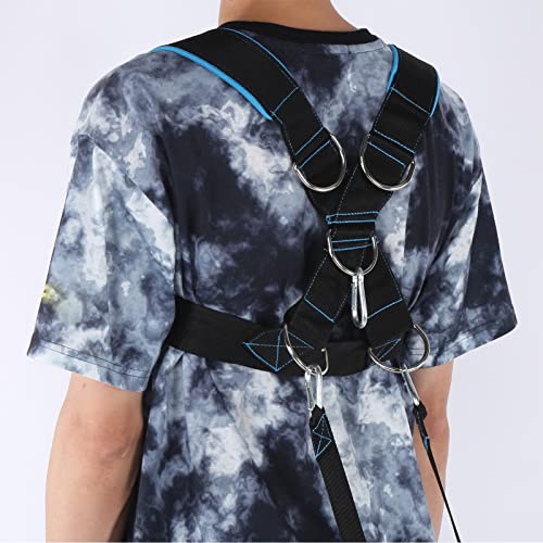 HERCHR Weight Bearing Shoulder Strap, Resistance Strength Training Shoulder Bands Pulling Sled Harness Vest Bands with Pulling Strap for Football Workout - color: black blue