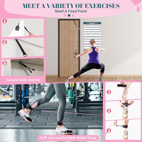 COFOF Pilates Bar Kit with Resistance Bands, Multifunctional Yoga Pilates Bar with Heavy-Duty Metal Adjustment Buckle, Portable Home Gym Pilates Resistance Bar Kit for Women Full Body Workouts - color: Pink