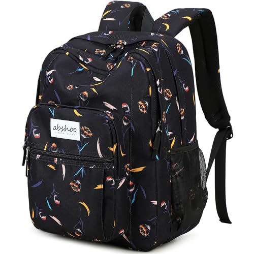 abshoo Classical Basic Floral Womens School Backpack For College Teen Girls Water Resistant Bookbag (Floral Black C) - color: Floral Black C, size: 16.5 Inc