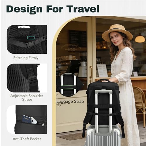 Travel Backpack, Carry On Backpack Airline Approved, 18x14x8 Travel Bag, 30L Personal Item Bag for Women and Men, Water Resistant Lightweight Weekender Bag, Casual Daypack for Business - color: Black