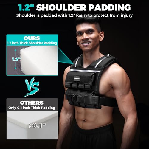 35lb/45lb Weighted Vest Men , Adjustable Rucking Vests for Walking with Reflective Stripe, 1.2" Ultra Thick Shoulder Padding Strength Training Workout Vest for Running GYM Home, Detachable Iron Weights - size: 2-45 LBS