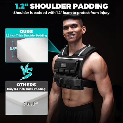 35lb/45lb Weighted Vest Men , Adjustable Rucking Vests for Walking with Reflective Stripe, 1.2" Ultra Thick Shoulder Padding Strength Training Workout Vest for Running GYM Home, Detachable Iron Weights - size: 2-45 LBS