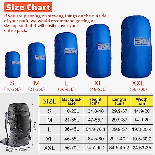 BQA Backpack Rain Cover Waterproof Rating 5000mm with Adjustable Anti Slip Buckle Strap Upgraded Coating Reinforced Inner Layer, Integrated Carry Pouch Design for (10-70L)