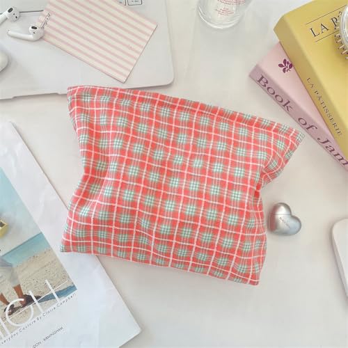 Flat Makeup Bag for Women,Zipper Cosmetic Pouch for Purse,Check Red - color: Check Red