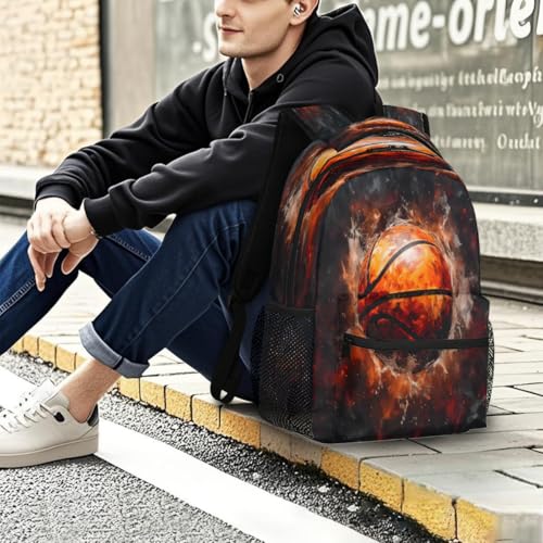 Large Backpack with 15.6 Inch Laptop Compartment, Ball Basketball Painting Adult Backpack for Work, Travel & School College Boys Girls - color: Ball Basketball Painting