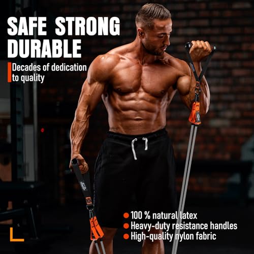 Resistance Bands with Handles, 175lb Exercise Bands for Working Out, Fitness Bands, Workout Bands with Door Anchor and Ankle Straps, Physical Therapy, Yoga, Strength Training Home Gym Equipment - style: 375LBS