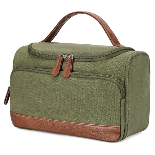 Vorspack Structured Canvas Toiletry Bag for Men, Upright Travel Bag with Wet Pocket, Wide Opening Bathroom Organizer for Shaving, Grooming, Skincare, Travel Essentials, Medium-Green - color: Green, size: Medium