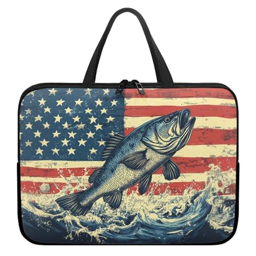 10 Inch America Flag Fish Laptop Sleeve Case, Sturdy Computer Bag Tablet Carrying Case with Handle, Tote Bags for Work/School/Travel, Large Capacity Notebook Messenger Briefcase - color: America Flag Fish, size: 10 Inch