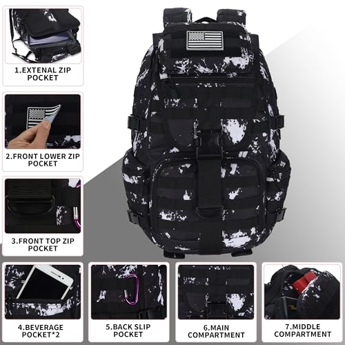 50L Military Tactical Backpack Hiking Waterproof Backpack Large Military Pack 3 Day Assault Pack Molle Bag Rucksack - color: Blacklightning