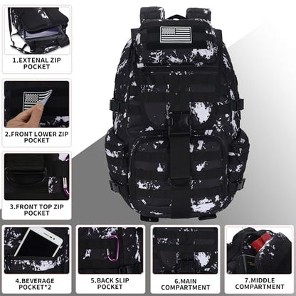 50L Military Tactical Backpack Hiking Waterproof Backpack Large Military Pack 3 Day Assault Pack Molle Bag Rucksack - color: Blacklightning