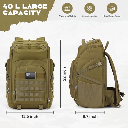 Maelstrom Tactical Backpack for Men, Water Resistant 40L Military Backpack, for Hiking, Camping, Gym with Molle System (Khaki) - color: B.khaki