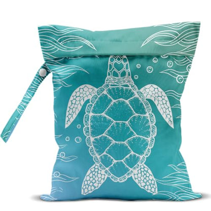 Waterproof Wet Bag for Swimsuit, Travel Beach Wet Dry Bag, Hidden Zipper Reusable Turtle Wet Bags, for Travel Beach Wet Swimsuits Toiletries Diapers Dirty Gym Clothes Laundry Bag - color: Sea turtles