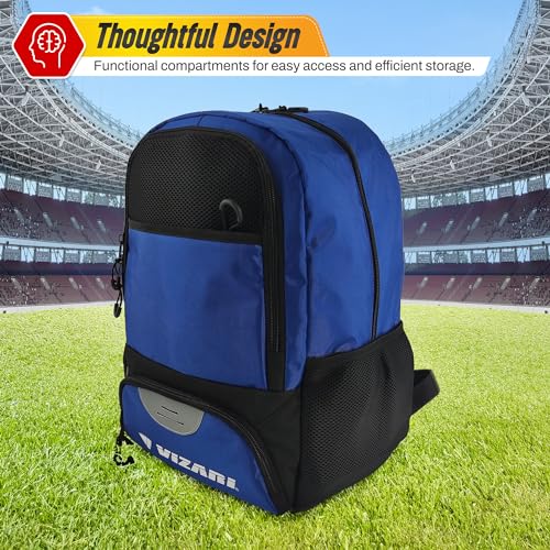 Vizari Soccer Backpack Soccer Bag | Water resistant Durable Equipment Bag for Football, Basketball, Volleyball | Cleats and Ball Compartment - Red,Blue,Pink,Black - color: Black/Royal