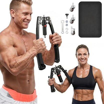 SAKER Twister Arm Trainer, Adjustable Hydraulic Home Gym Equipment for Strength Training, 22-440Lbs Chest Expander with Ab Roller Wheel, Workout Equipment for Men & Women, Arms Chest Core - style: BLACK