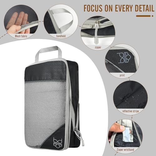 9-Set Packing Cubes with Hanging Bag | 9-Size Combination, Mesh Fabric & Reflective Stripe | Travel Luggage Organizers (Black) - color: Black