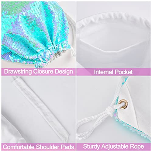 MHJY Sparkly Drawstring Backpack Mermaid Sequin Dance Bag Sports Gym Beach Swim Backpack Birthday Easter Gift Bag | Dance Bag - color: Mermaid Pale Blue