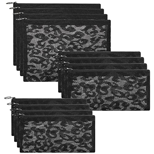 12 Pieces Zipper Nylon Mesh Pouch, Mesh Cosmetic Bags Makeup Bags Pencil Case, Multipurpose Travel Bags for Cosmetic School Office Supplies and Travel Accessories (Black Lace, Assorted Sizes) - color: Black Lace, size: Assorted Sizes